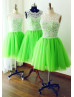 Ivory Lace Apple Green Tulle Knee Length Bridesmaid Dress